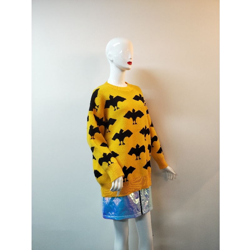 PULL JAUNE PEINT POUR FEMMES RLWS0124F