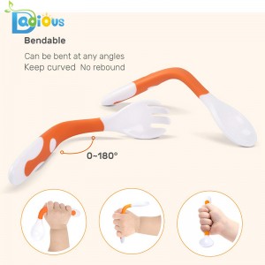 Vente chaude Flexible Bendable Arrondi Bébé Fourche Grade Alimentaire PP Formation Fourchette et Cuillère Ustensiles De Voyage avec Cas Enfants