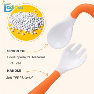 Vente chaude Flexible Bendable Arrondi Bébé Fourche Grade Alimentaire PP Formation Fourchette et Cuillère Ustensiles De Voyage avec Cas Enfants
