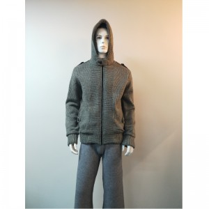 MANTEAU PULL GRIS À CAPUCHE RLMS0069F