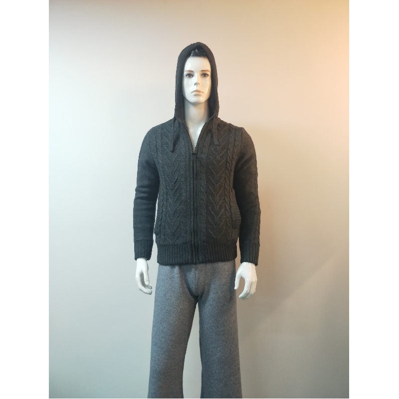 MANTEAU PULL NOIR À CAPUCHE RLMS0071F