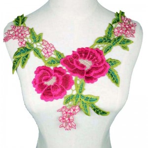 Applique de dentelle florale 3D coloré de broderie de dentelle patch décolleté collier