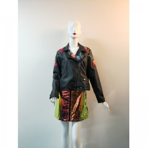 VESTE BLANCHE DE BIKER DE BRODERIE NOIRE RLWPJ0023N