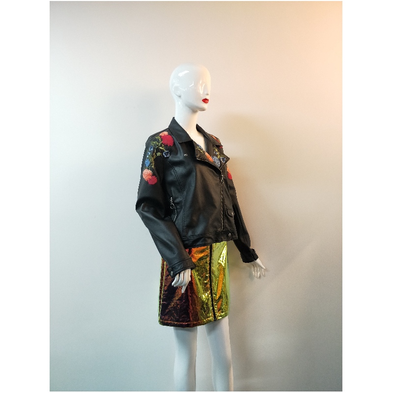 VESTE BLANCHE DE BIKER DE BRODERIE NOIRE RLWPJ0023N