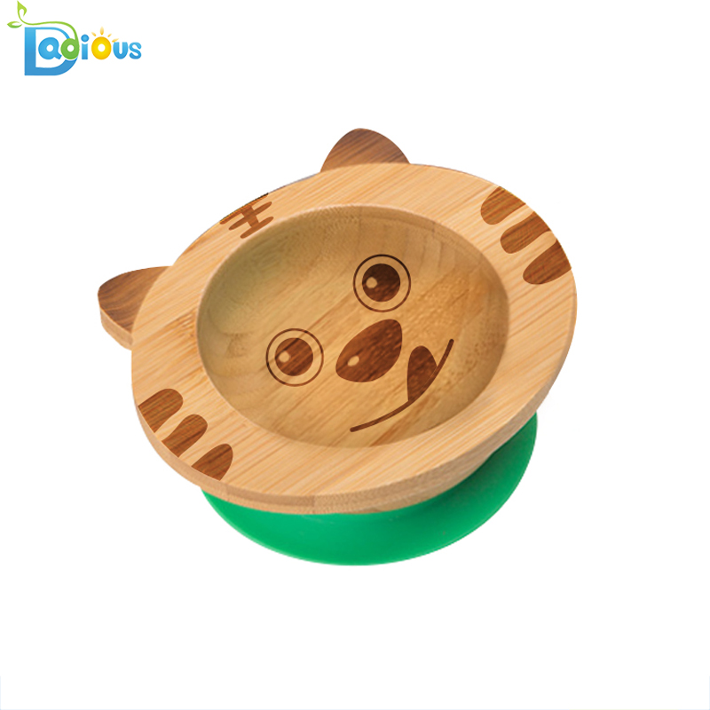 Assiette de bébé en bambou écologique respectueux de l'environnement avec plaque de bambou divisée par aspiration avec anneau d'aspiration Stay Put