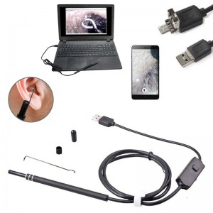 2 en 1 Borescope Inspection Oreille Remover Outil 720P Caméra étanche avec 6 LED réglables Compatible avec Android et iOS