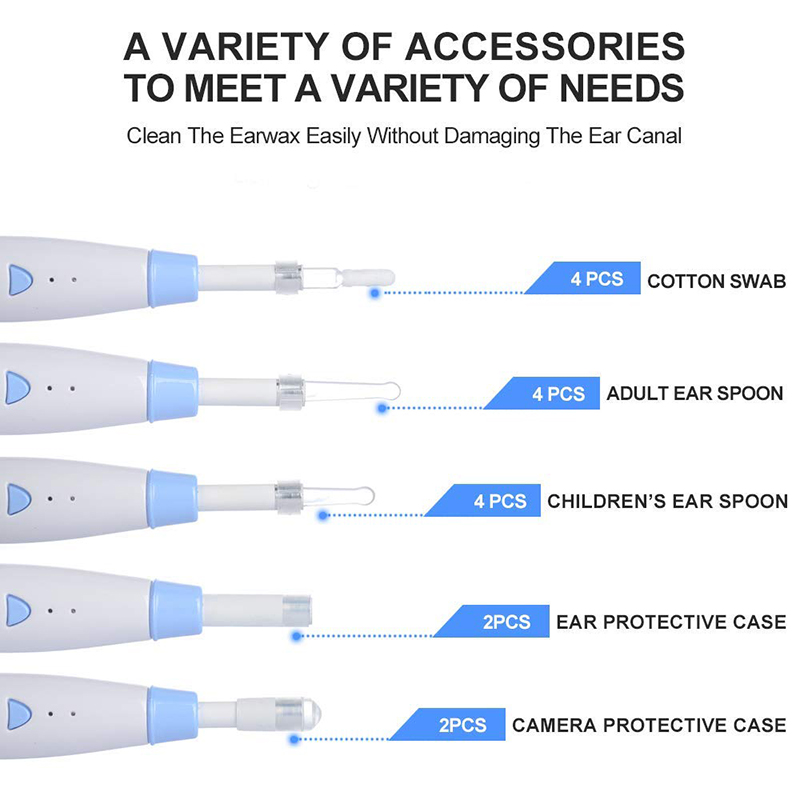 Outil de suppression de cire d'oreille sans fil d'oreille avec 6 lumières DEL pour iPhone, iPad et appareils Android