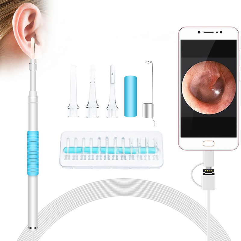 Otoscope 3 en 1 Borescope Inspection Oreille Remover Outil 720P Caméra étanche avec 6 LED réglables Compatible avec Android et iOS