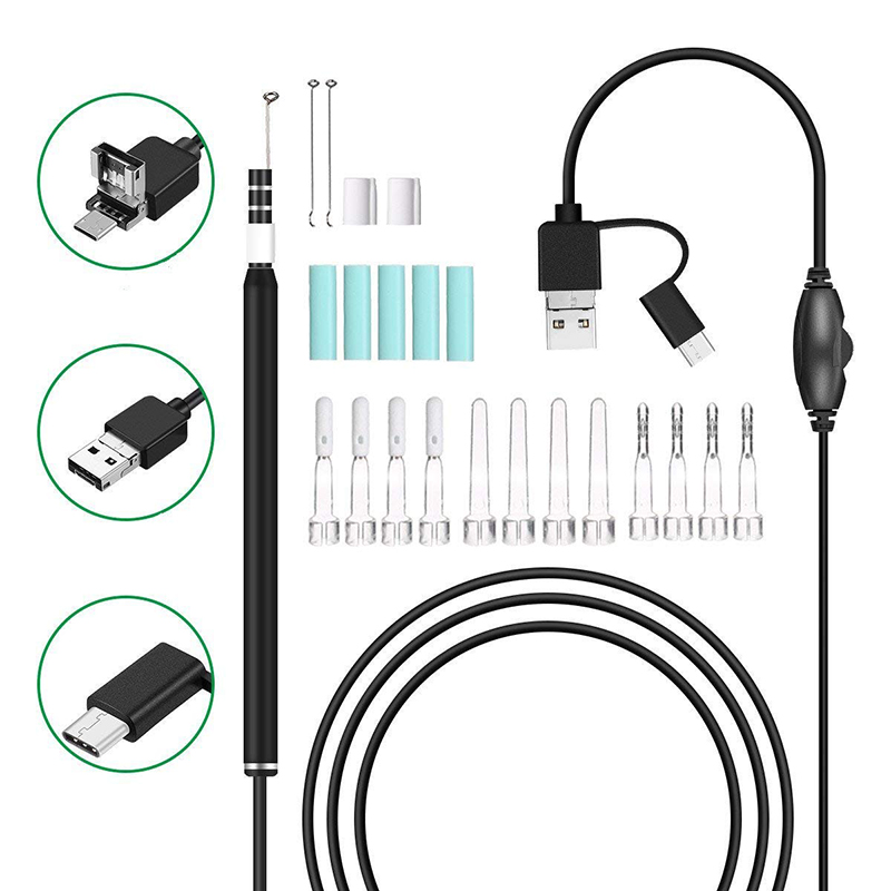 Wifi Otoscope 3 dans 1 oreille Remover outil 720P caméra étanche avec 6 LED réglables compatible avec Android et iOS