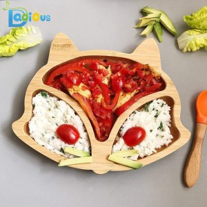 Assiette d'aspiration pour bébé en bambou naturel Assiette en bambou de renard Restez mis Assiette d'alimentation pour enfants en bas âge