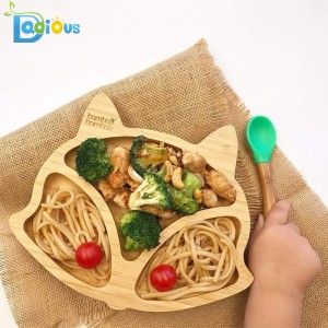 Assiette d'aspiration pour bébé en bambou naturel Assiette en bambou de renard Restez mis Assiette d'alimentation pour enfants en bas âge