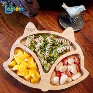 Assiette d'aspiration pour bébé en bambou naturel Assiette en bambou de renard Restez mis Assiette d'alimentation pour enfants en bas âge