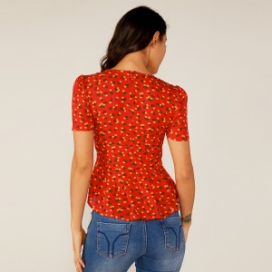 Blouse à imprimé floral plissé à volants d'été pour femmes