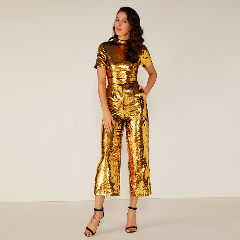 Femme Sexy Sparkle Glitter Jumpsuit Réfléchissant Dernière Conception