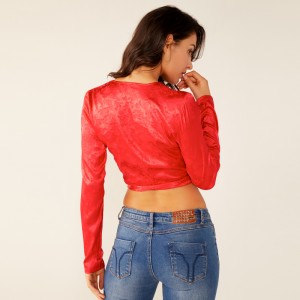 Femmes dames casual été cravate rouge sexy imprimé floral blouse top vêtements oem