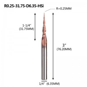 Fraise en bout de nez à bille conique 1/4 \