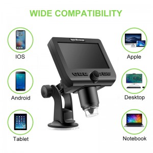 Grossissement sans fil du microscope numérique 1000X avec écran de 4,3 pouces 8 lumières LED pour iPhone Android Windows Enfants Kits étudiants et adultes