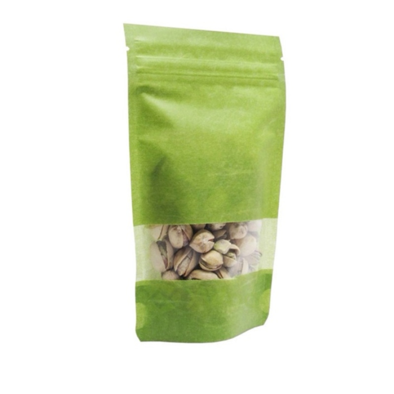 Sacs en papier de riz verts rescellables sans impression avec fenêtre