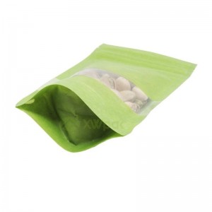 Sacs en papier de riz verts rescellables sans impression avec fenêtre