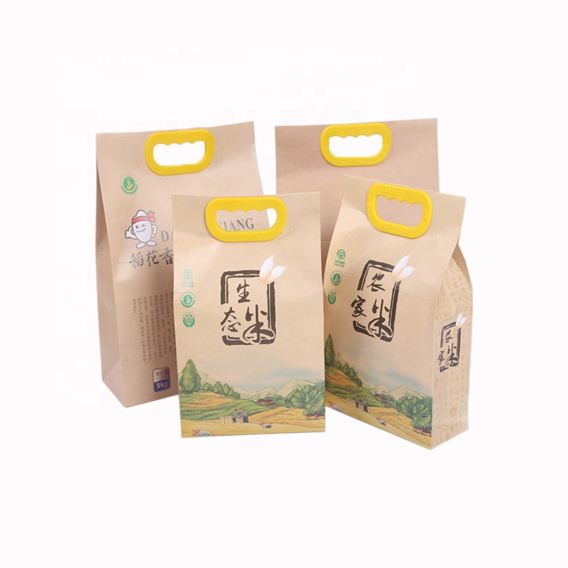 Prix ​​de gros personnalisé logo impression durable résistant à l'humidité taille 2.5kg 5kg papier d'emballage de riz kraft