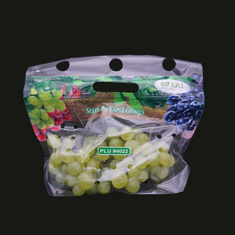 Sac d'emballage ziplock en plastique imprimé raisin avec des trous d'aération