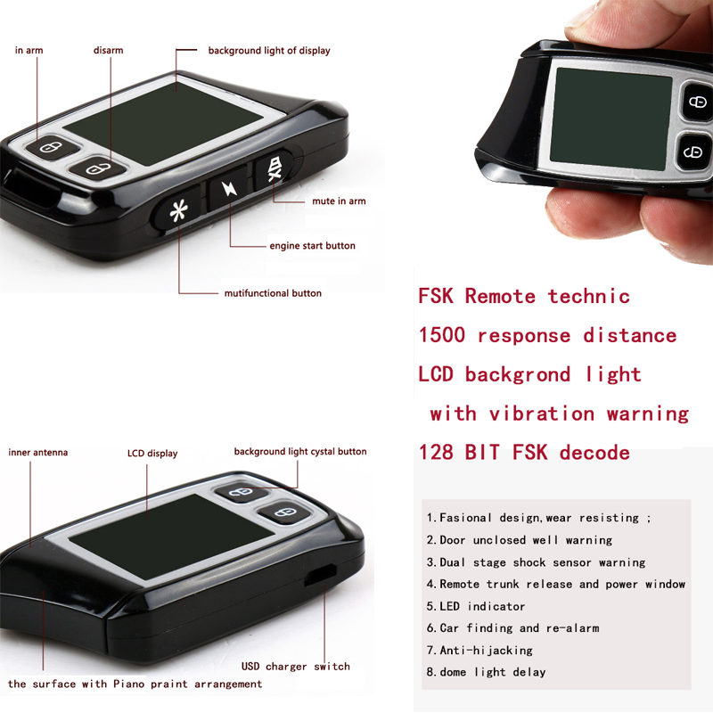 Code de voiture avec deux alarmes émetteur 500K FSK LCD à distance