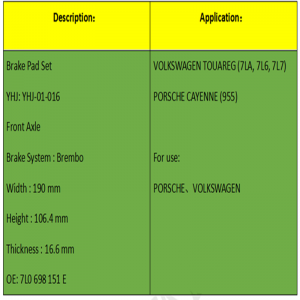 Plaquettes de frein (OE: 7L0698151E)