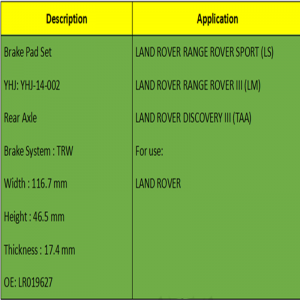 Plaquettes de frein (OE: LR019627)