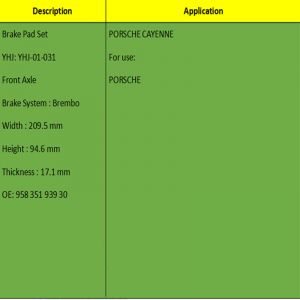 Plaquettes de freins (OE: 958 351 939 30)