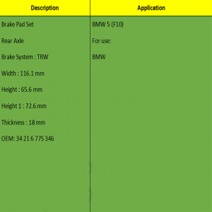 Plaquettes de freins (OE: 34 21 6 775 346)