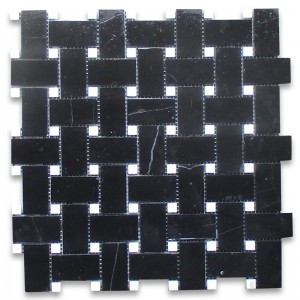 Carreau de mosaïque à chevrons Nero marquina 1x3 brillant
