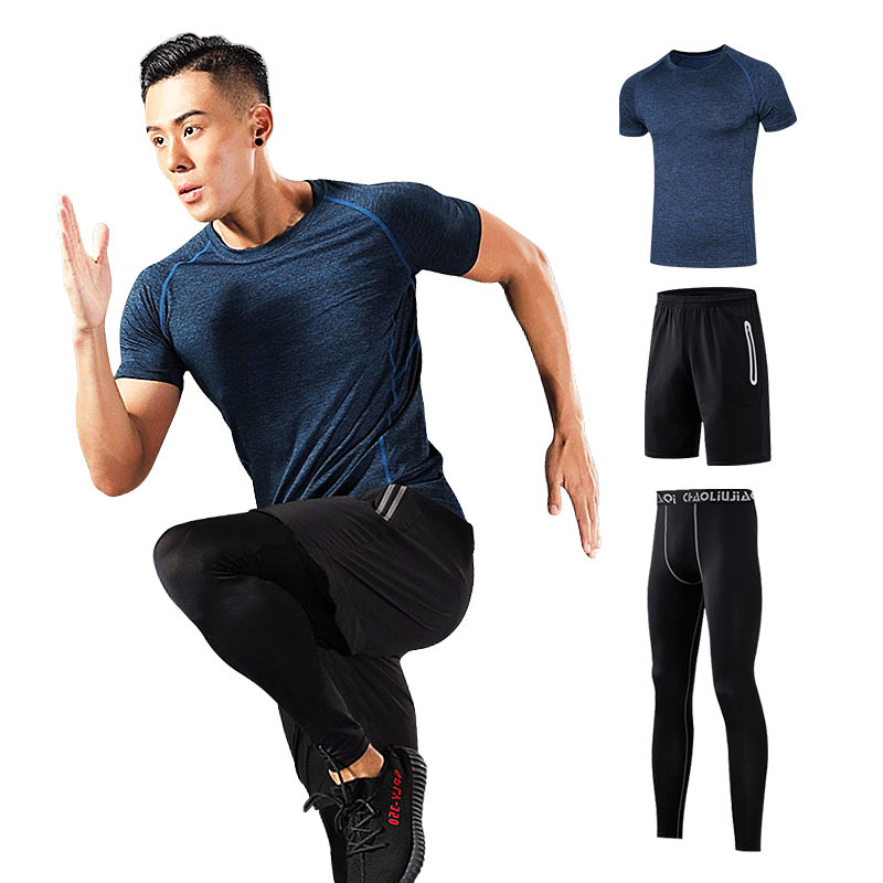 FDMM003-3 costume de fitness, t-shirt + short ample + pantalon moulant pour la course à pied