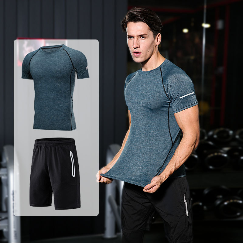 FDMM003-3 costume de fitness, t-shirt + short ample + pantalon moulant pour la course à pied