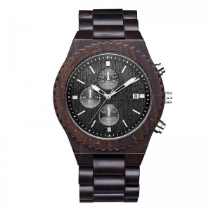 Montre en bois pour homme, multifonctions écologique, montre en bois naturel chronographe noire