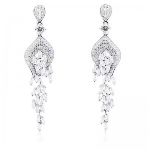 925 argent sterling platine plaqué zircon synthétique femmes mariage pendentifs mariée boucles d'oreilles