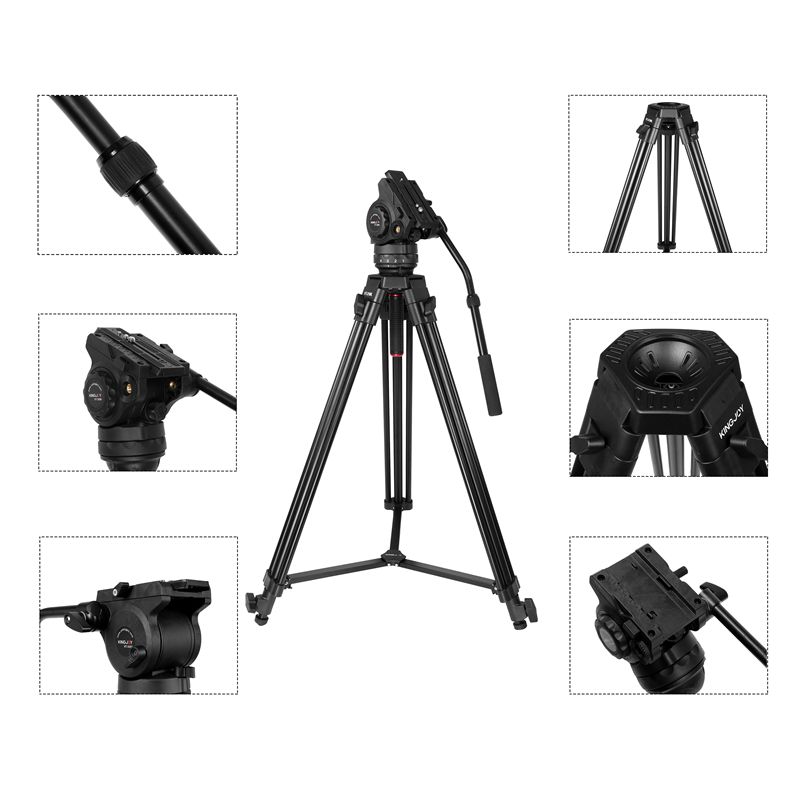 KINGJOY trépied vidéo professionnel robuste 3 sections VT-2100L avec tête d'amortissement de fluide VT-3550 pour caméscope