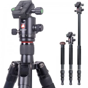 Kit trépied de voyage Kingjoy, trépied pour caméra vidéo en aluminium avec tête de déplacement fluide, colonne centrale, angle de jambe ajustable, compatible avec prise de vue vidéo Canon Nikon DSLR