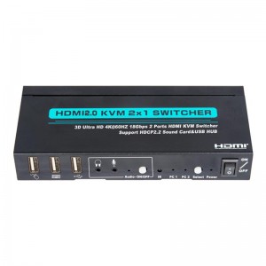 Prise en charge du commutateur KVM 2x1 HDMI V2.0 Ultra HD 4Kx2K @ 60Hz HDCP2.2 Carte son 18 Gbps et concentrateur USB