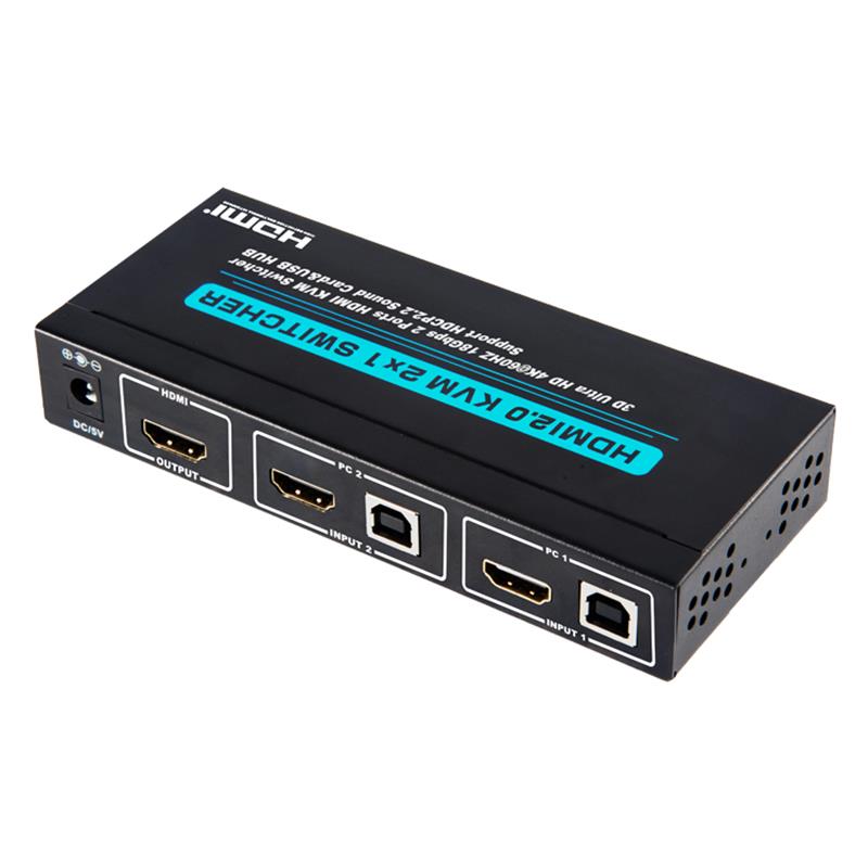 Prise en charge du commutateur KVM 2x1 HDMI V2.0 Ultra HD 4Kx2K @ 60Hz HDCP2.2 Carte son 18 Gbps et concentrateur USB