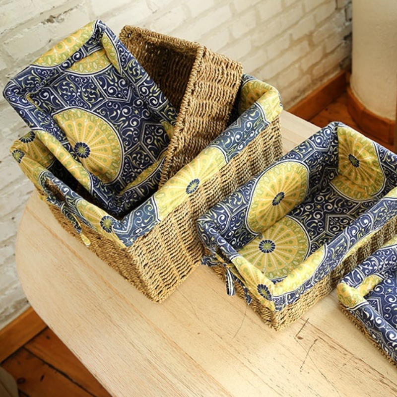 Panier de rangement pour chambre Seagrass avec doublure