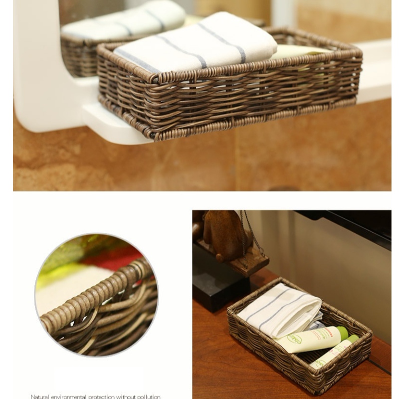 Panier de rangement étanche en rotin pour salle de bain