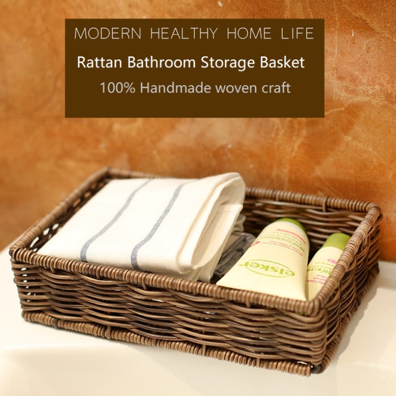 Panier de rangement étanche en rotin pour salle de bain