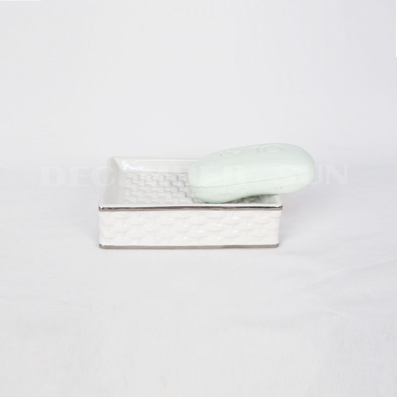 2020 Meilleur prix porcelaine blanche bambou tissage salle de bain ensemble accessoires