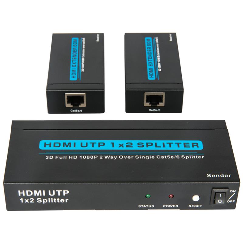 Répartiteur UTP HDMI 1x2 2 ports sur Cat5e / 6 simple avec 2 récepteurs jusqu'à 60m