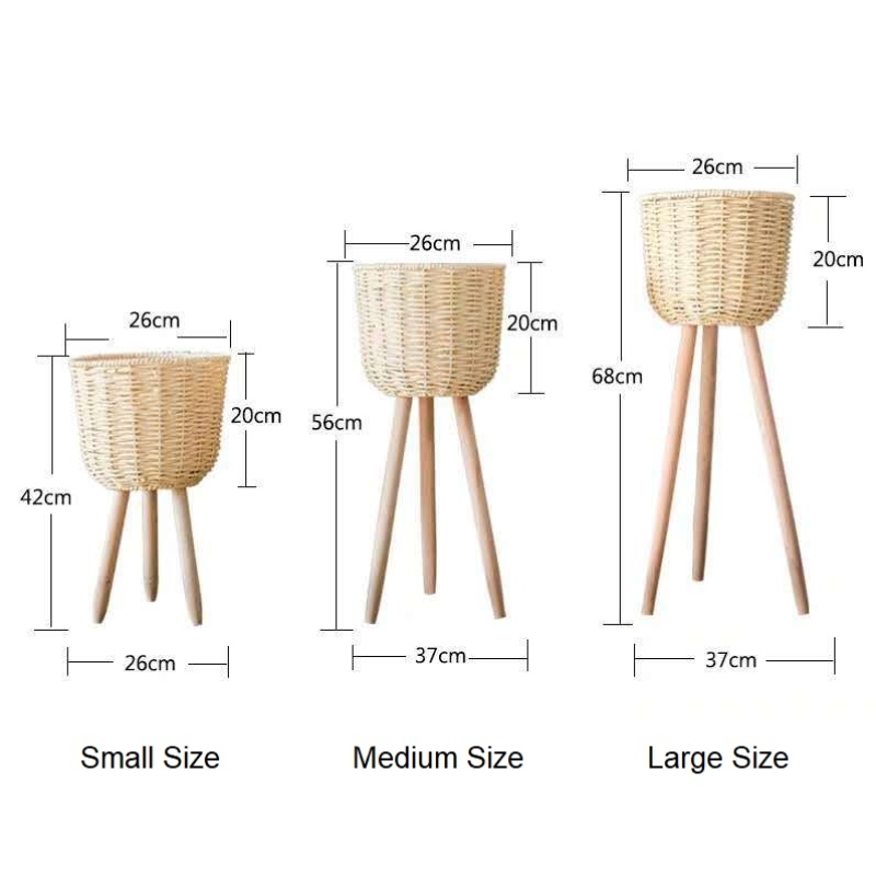 Lot de 3 nouveaux pots de fleurs en paille design avec cadre