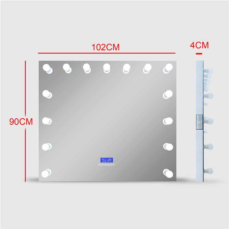 Un miroir de maquillage de grande taille, avec 18 ampoules LED.