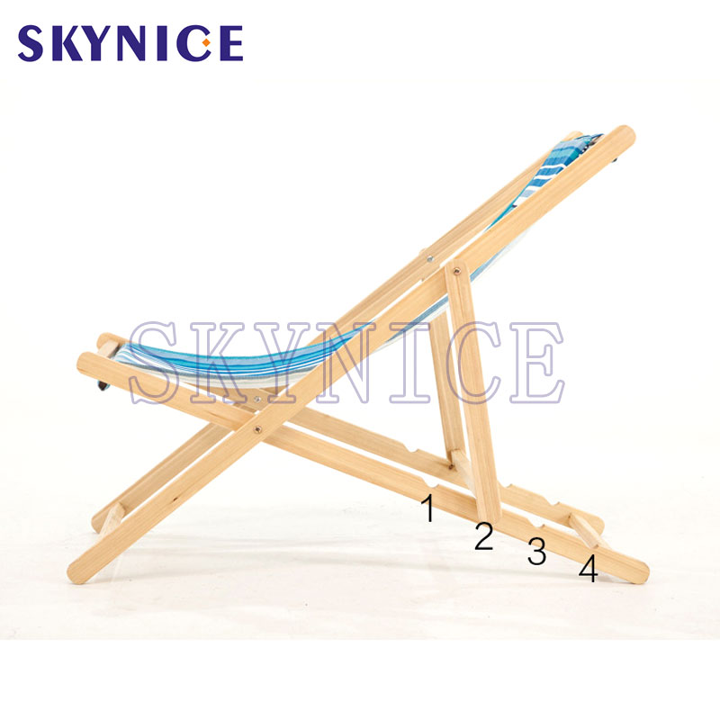 Chaise pliante inclinable en toile de plage en bois