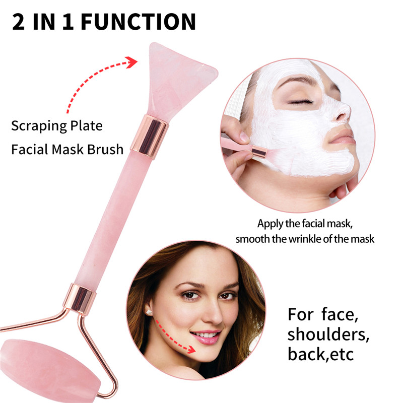 Jade compacteur, 100% rose quartz compacteur, raclette de masque, brosse de nettoyage 4 types fonctionnels de massage facial