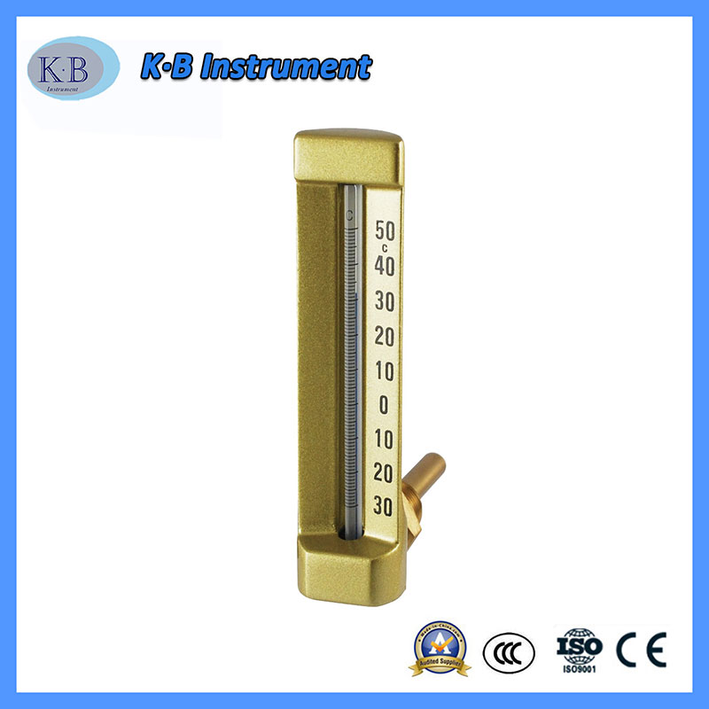 Thermomètre industriel à prix fixe en gros ligne V ligne V Thermomètre à angle direct tube de cuivre en or surface de verre thermomètre