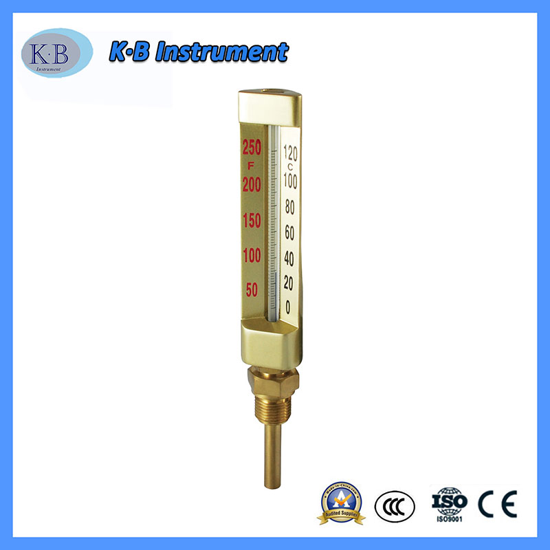 Thermomètre industriel à prix fixe en gros ligne V ligne V Thermomètre à angle direct tube de cuivre en or surface de verre thermomètre